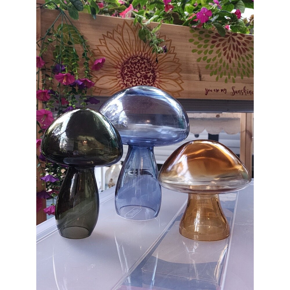 Vintage Glass Mushrooms Amber, Blue, Green Decor Boho Retro You Pick